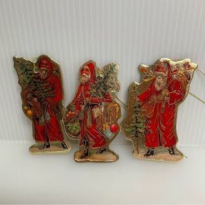 🔥 SALE 3/$20 VINTAGE (3) Ornaments Thick Paper Board Die Cut Red Foil Gold